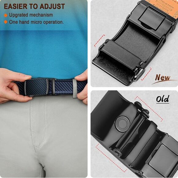 Men Belts 2 Pack,Ratchet Sliding Belt Adjustable For Gift Mens Dress Casual 1 3/ - Picture 4 of 7